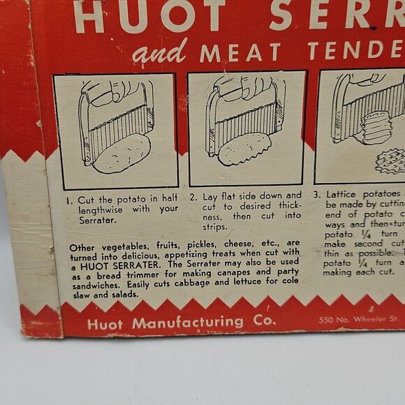 Vintage Huot Serrater & Meat Tenderizer Original Package Red Plastic Handle - Picture 14 of 16